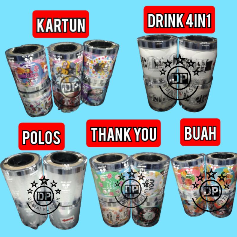Isi:12roll Seal Cup Sealer Polos Buah Daun Teh Kartun Drink 4in1 Korea THANK YOU HITAM 1 DUS