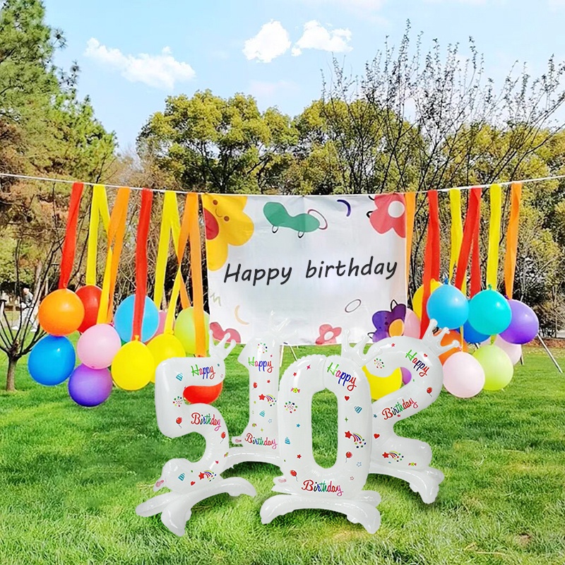 32inch Kreatif Berdiri Digital Balon Aluminium Film Balon Angka Besar Globos 0-9 Angka Berdiri Balon Foil Anak Bayi Perlengkapan Pesta Ulang Tahun Dekoratif