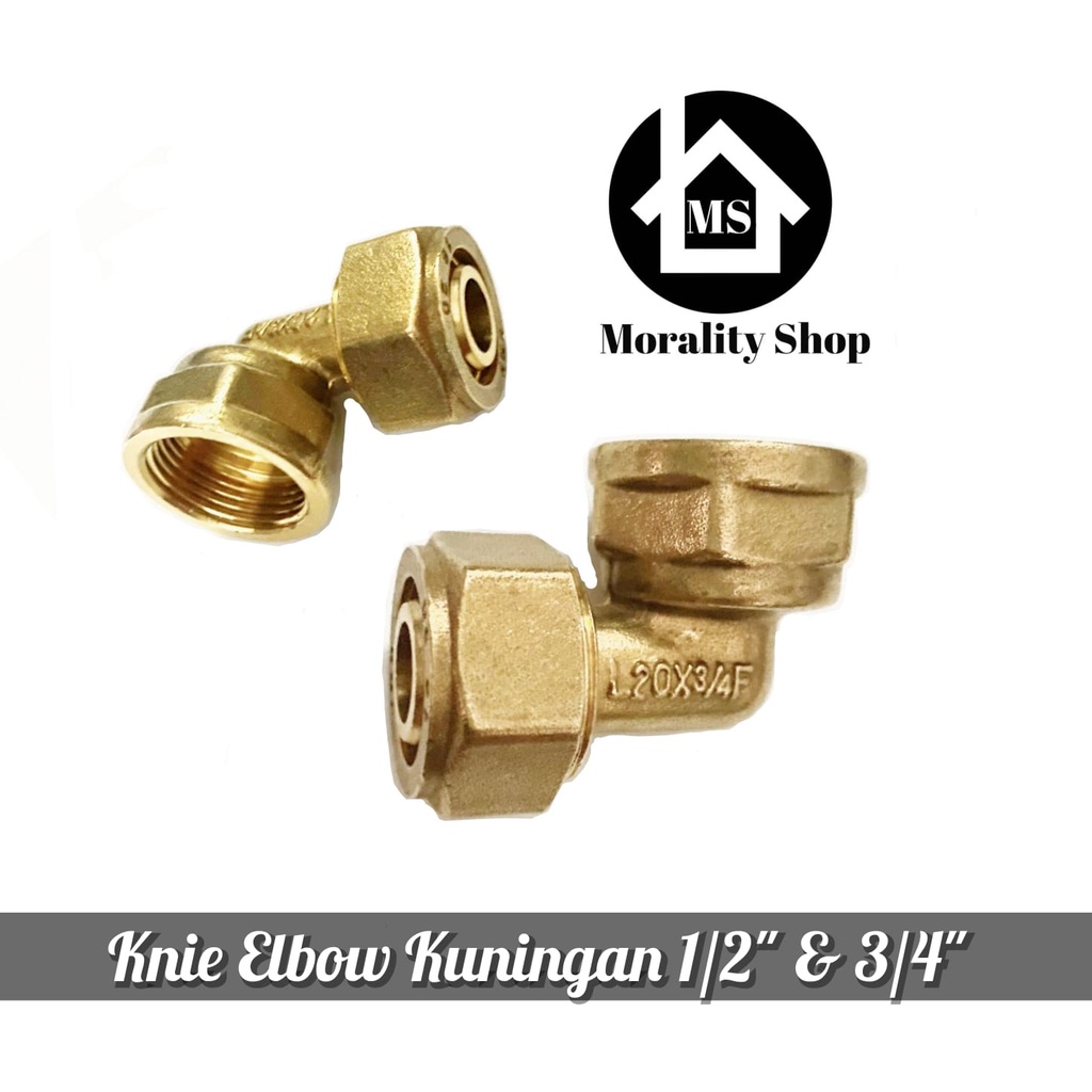 Knie L Elbow sambungan pipa air panas 1/2&quot; 3/4&quot; kuningan KPL Kni Knee L Elbow Brass Fitting Pipe