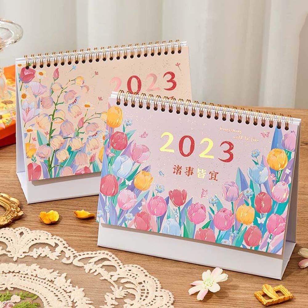 Mxbeauty 2023kalender Weekly Planner Perlengkapan Kantor Siswa Hadiah Tahun Baru Alat Tulis Bunga Kalender Desktop Stationery