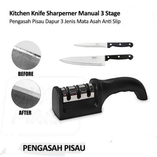 PENGASAH PISAU Asah Pisau 3 Garis Penajam Pisau Stainless Steel Anti Ribet