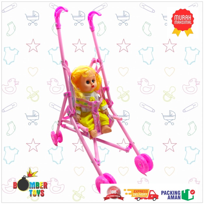 MAINAN DORONGAN BAYI BONEKA STROLLER BAYI 20186-1 Music Besar Jumbo papa Mama Ic