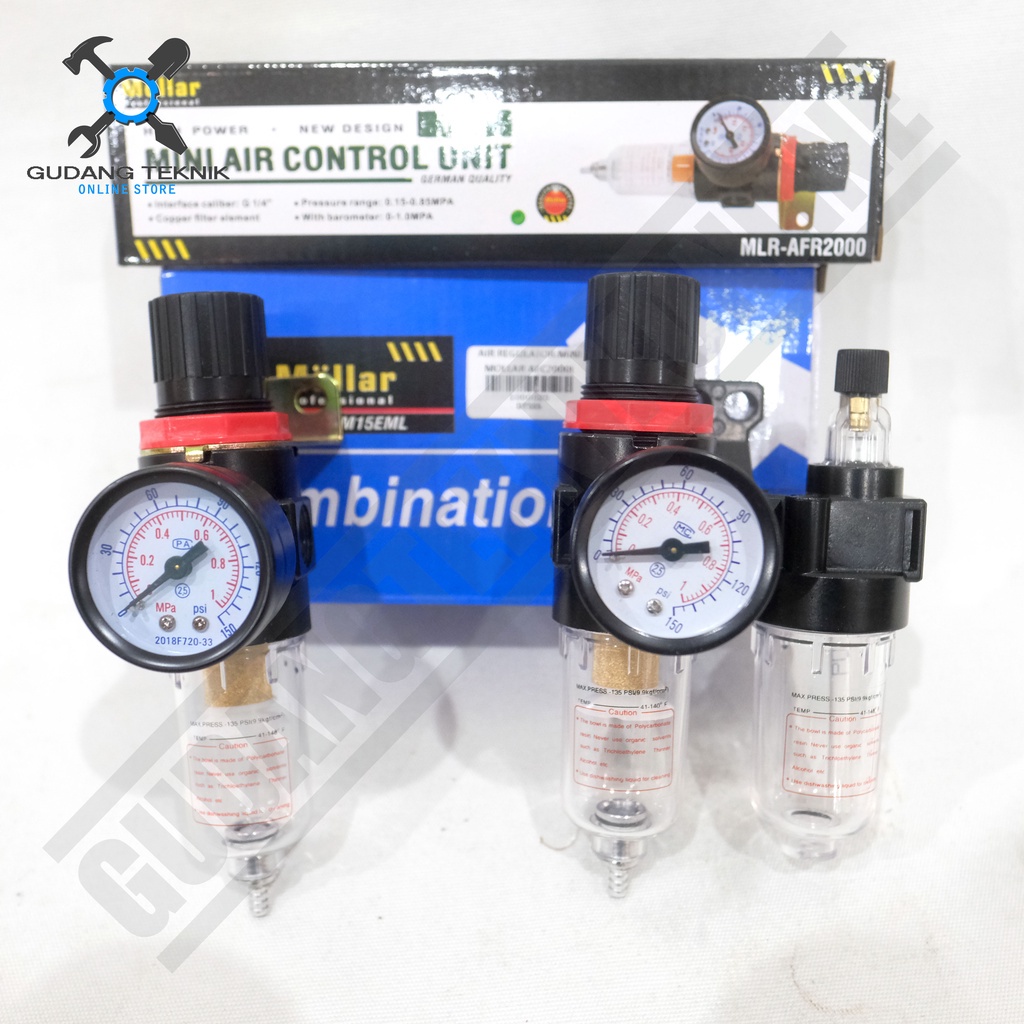 Mini Air Control Unit Single Double 1/4&quot; MOLLAR / Filter Air Kompresor Udara Regulator Pengatur Tekanan 1/4 Inch MOLLAR
