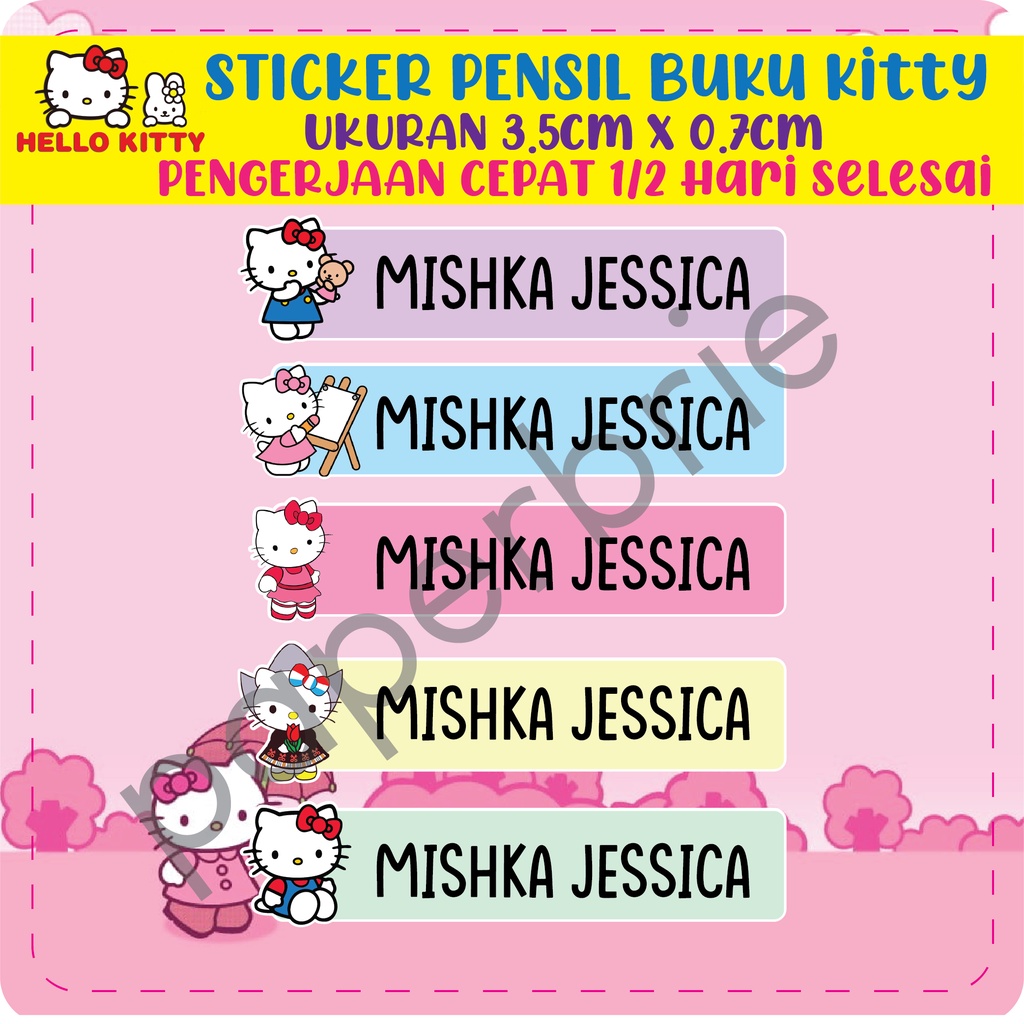 [Sticker Pensil Hello kitty] Sticker Nama Anak pensil buku lucu label nama anak stiker crayon motif hello kitty lucu