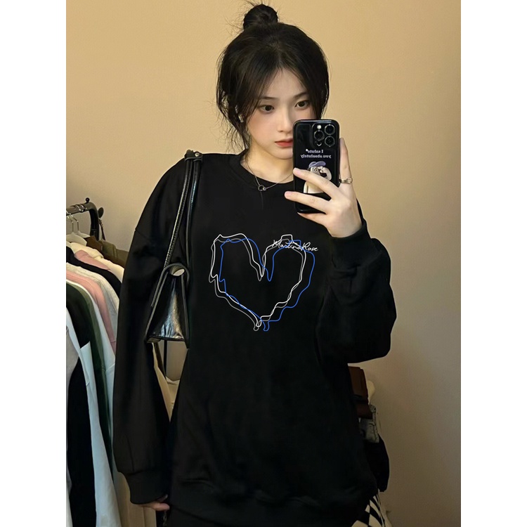 EUNII Sweater Lengan Panjang Ecg Love Korean Style/Hoodie Oversize/Baju Wanita/Switer Wanita