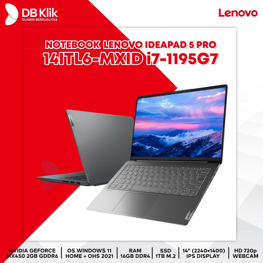 NOTEBOOK LENOVO IdeaPad 5 Pro 14ITL6-MXID i7-1195G7 16/1T MX450 W11 14