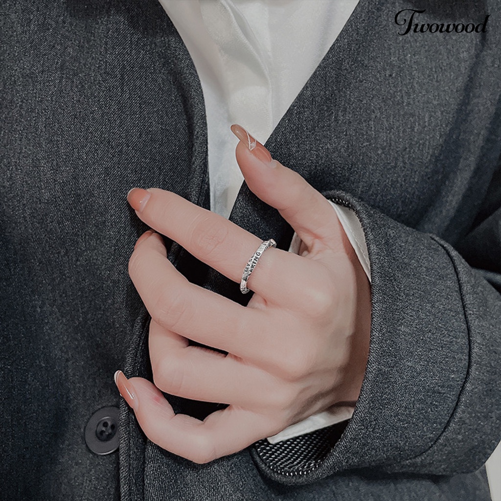 1 Pc Cincin Bahan Tembaga Motif Tulisan Inggris Untuk Wanita