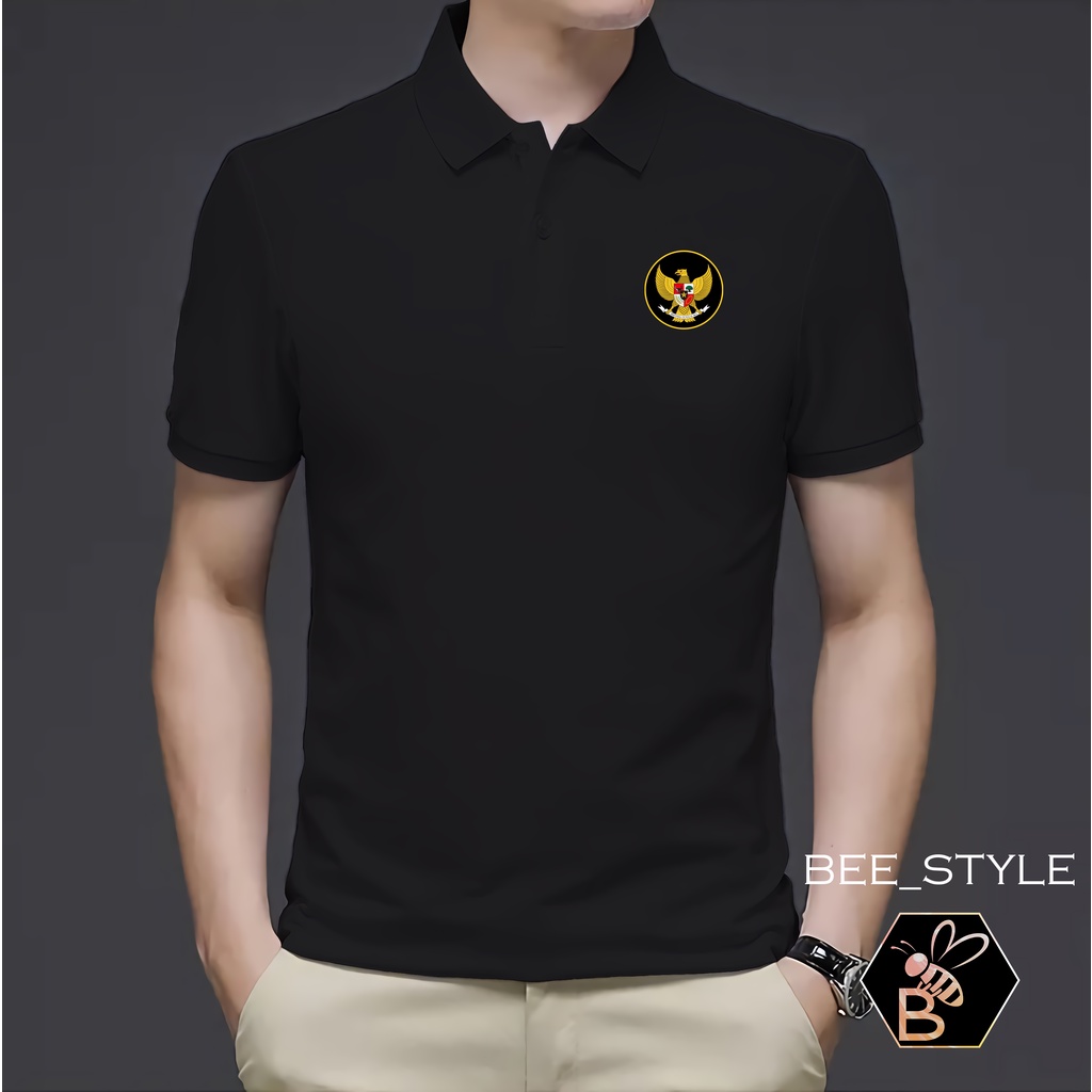 Kaos Kerah Pria Logo Garuda / Kaos Polo Garuda Hitam / Kaos Pria Polo Shirt