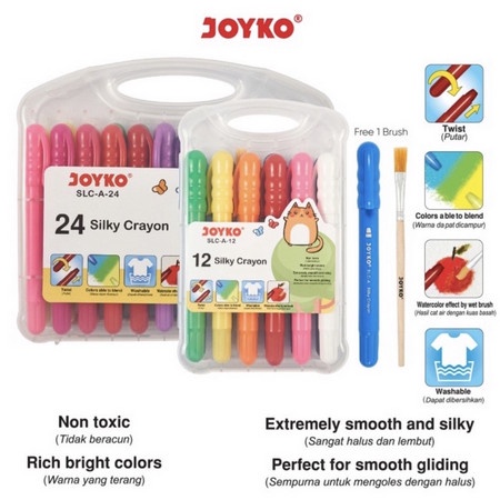 

SILKY CRAYON JOYKO/ KRAYON HALUS BS CAT AIR/ WATER COLORS 12 /24 WARNA