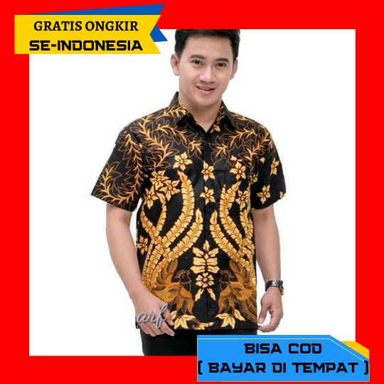Kemeja Batik Pria Modern 2022 Mewah Hitam Baju Batik Pria Lengan Panjang Terbaru 2022 Kemeja Batik C