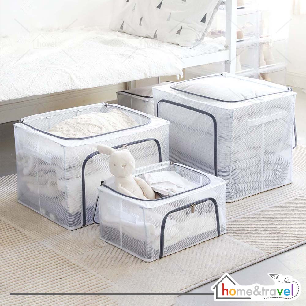 HOVELSHOP Storage Box Organizer Double ZIpper Frame Baja Waterproof Tempat Baju Mainan Selimut  24 66 Liters