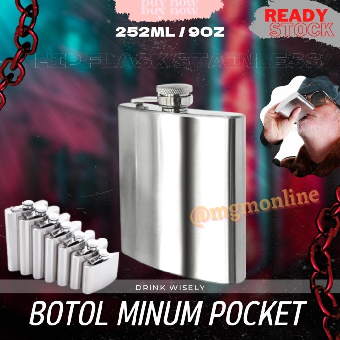 Botol pocket Stainless 252ml Hip Flask 8oz liquor botol minuman keras