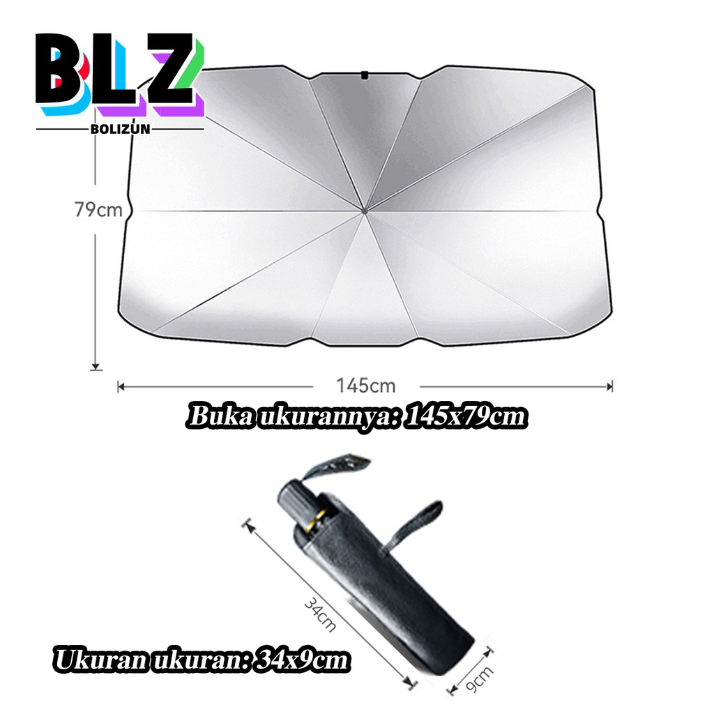 Bolizun Payung Pelindung Anti Panas Mobil Kaca Depan / Umbrella Sunshade/Ukuran terbuka 145x79cm