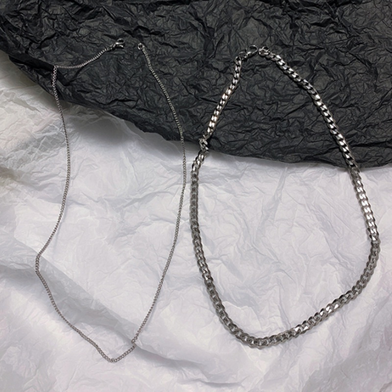 2pcs / set Kalung Rantai Overlapping Gaya Punk Hip-hop Korea Untuk Pria Dan Wanita