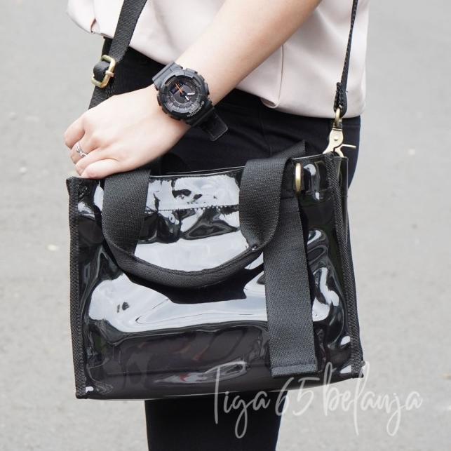 TAS MIKA / TAS TRANSPARAN / TAS SELEMPANG MIKA / TAS MIKA NEW NORMAL - Hitam