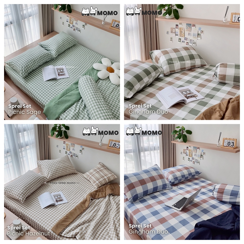 Sprei Set Motif Kotak Gingham MOMO - Ukuran 160, 180 dan 200 x 200