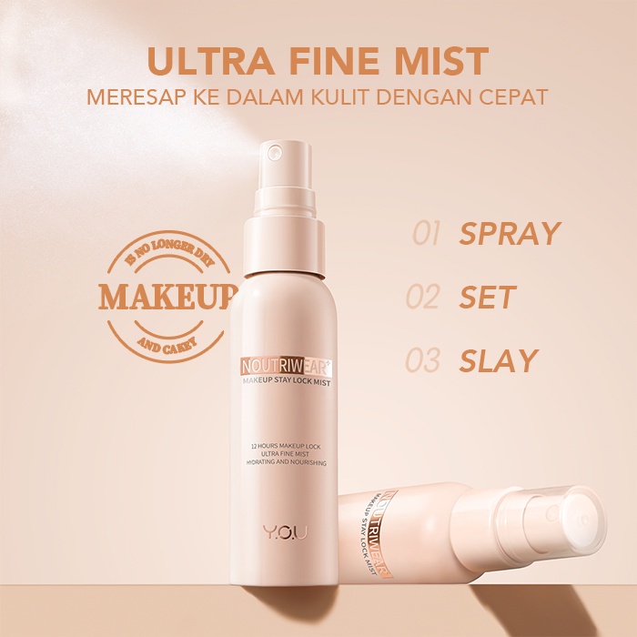 YOU NoutriWear+ Makeup Stay Lock Mist | Setting Spray | Oil Control | Hydrating &amp; Nourishing | Tahan Lama Hingga 12 Jam