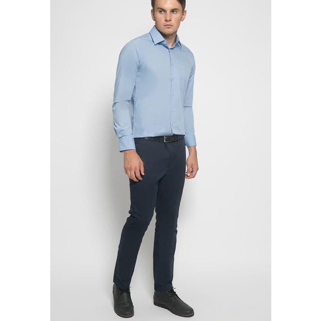 Alisan Kemeja Lengan Panjang Polos Slimfit Biru Muda PLSSFLSB2 - Biru Muda, XL