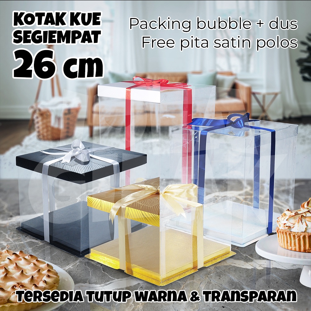 

Cake Box Kotak Transparan Mika Bening Putih/Hitam/Gold/Silver 26 cm