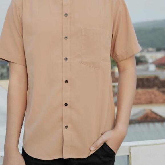 Kemeja Koko Pria Lengan Pendek Katun | Baju Koko Pria Polos baju murah - Mocca, M