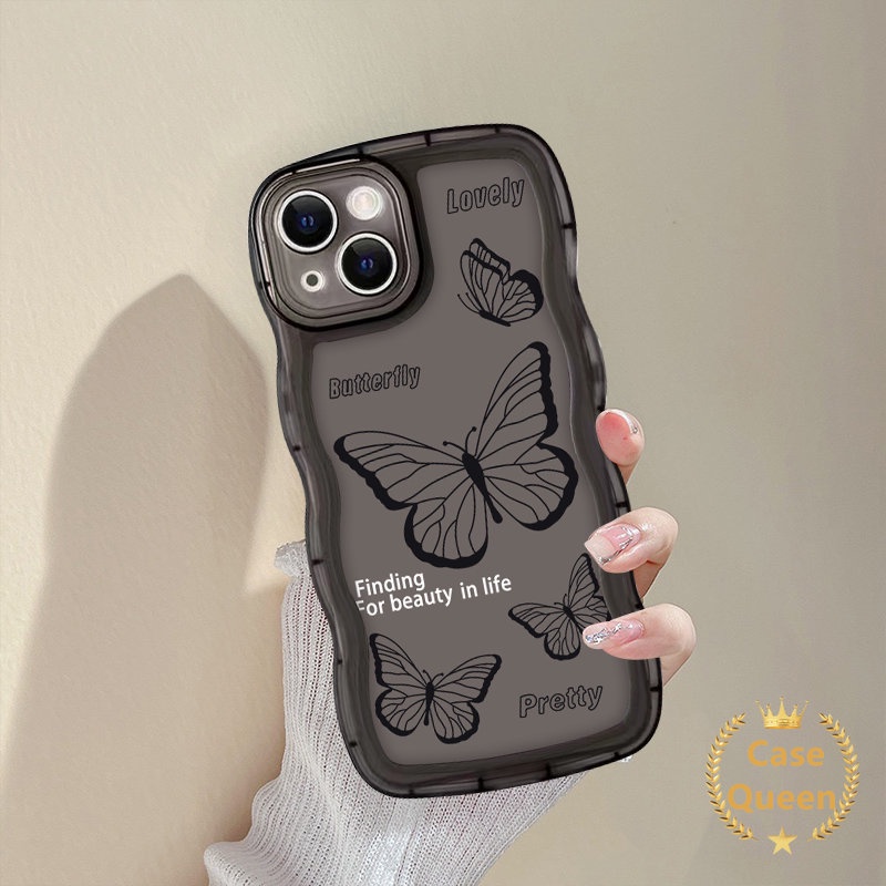 Casing Butterfly Hitam Vivo Y36 Y02 Y16 Y35 Y22 Y15 Y33s Y15A Y93 Y15s Y95 Y21 Y11 Y1s Y12i Y20 Y30 Y12s Y21s V23E Y75 Y91C V20 Y17 Y22s Y12 Y91C V21 T1 Y55 Soft Tpu Wavy Edge Cover