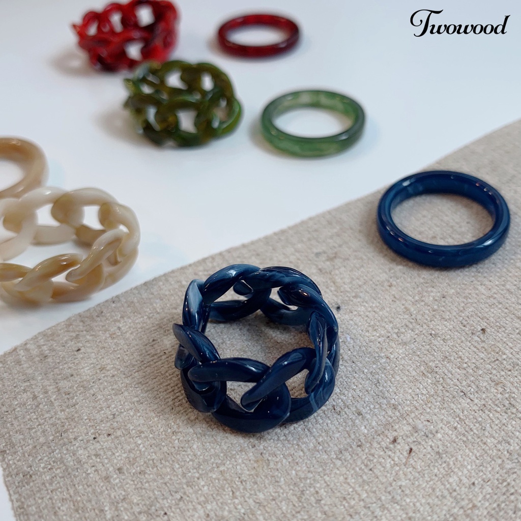 2pcs Cincin Jari Bahan Resin Warna-Warni Gaya Retro