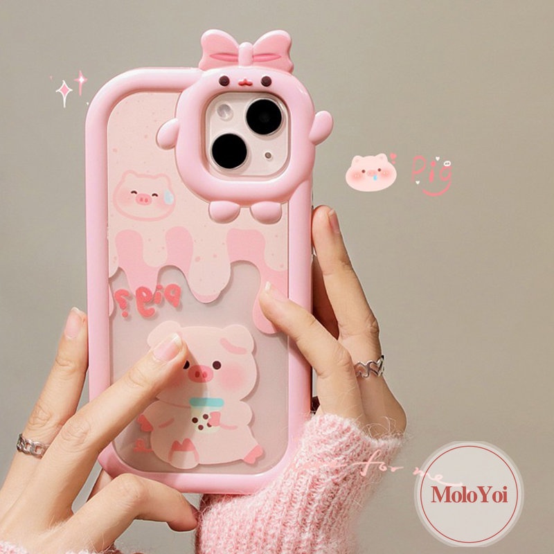 Soft Case Tpu Motif Kartun Milk Tea Pig 3D Untuk iPhone 11 6Plus 7Plus 13 12 14 Pro Max XR 6 7 8 6s 14 Plus X XS Max SE 2020