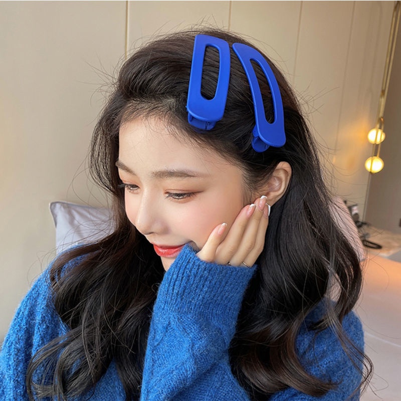 Jepit Rambut Bahan Akrilik Warna Biru Solid Gaya Retro Korea Untuk Wanita