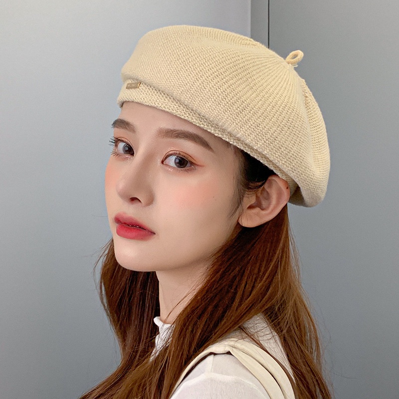 Topi Baret Bahan Wol Rajut Warna Polos Untuk Musim Gugur / Dingin