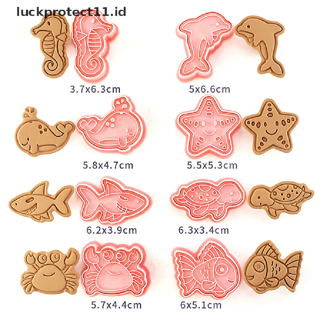 8pcs / Set Cetakan Kue / Biskuit / Fondant Bentuk Kartun Hewan Laut / Kepiting / Lumba-Lumba 3D DIY