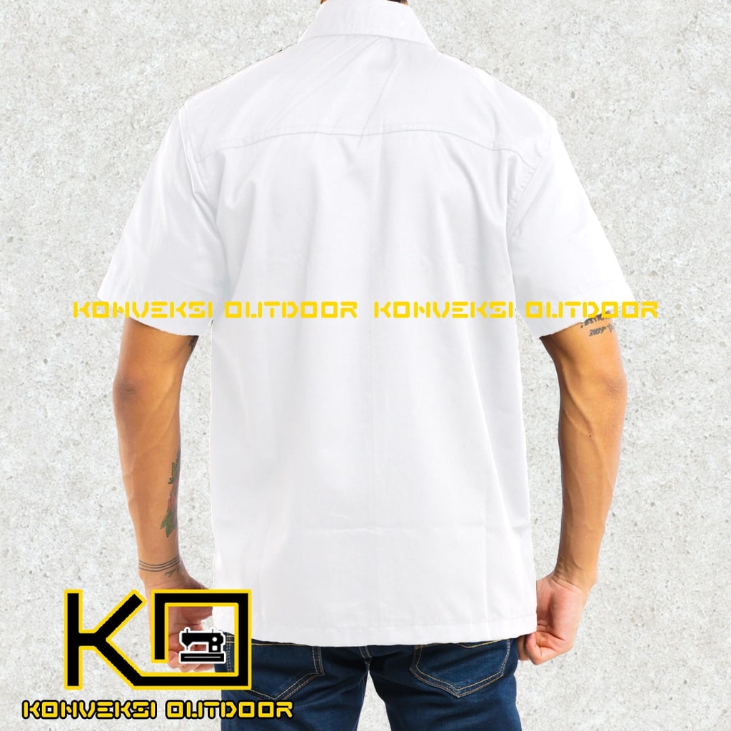 BAJU KEMEJA LAPANGAN SERAGAM ATASAN PDL PDH OUTDOOR LENGAN PENDEK - Pakaian Kerja Kantor Group Cargo Gunung Taktikal Comunitas Kemeja Dinas PNS Safari Satpam Security Keamanan American Amerika Paspampres Partai Prabowo - Warna Putih Konveksi Outdoor