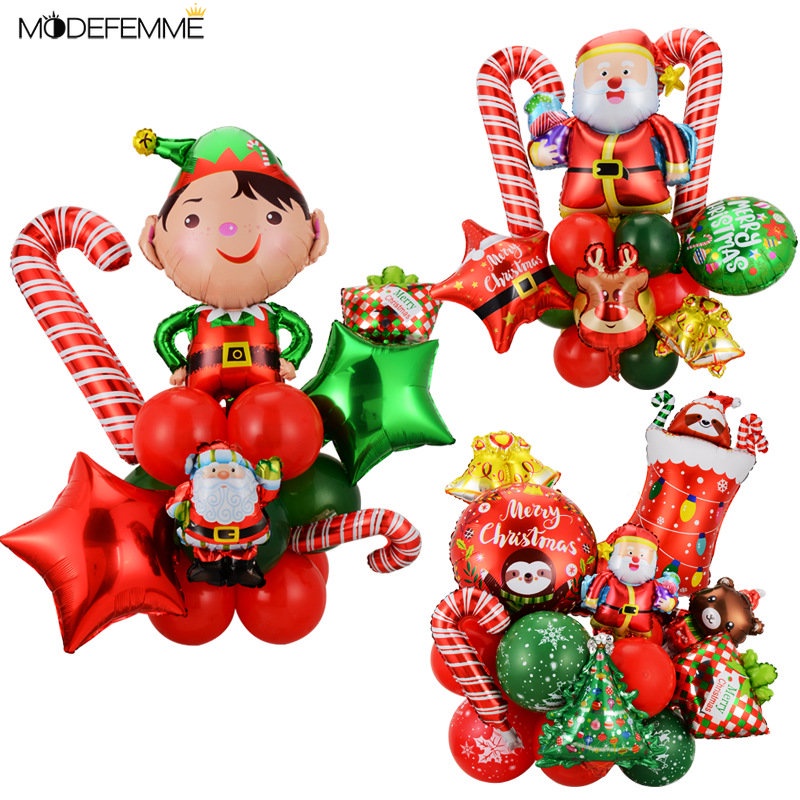 25pcs / Set Balon Foil Desain Santa Claus Snowman Elf Elk Untuk Dekorasi Natal