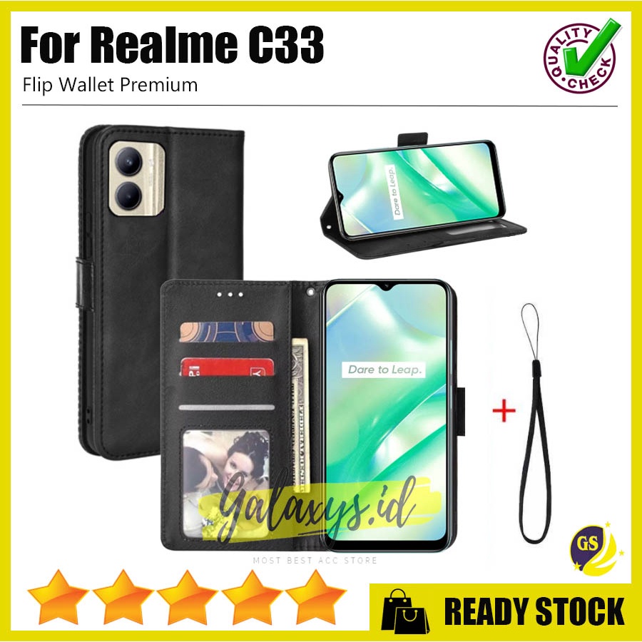 Realme C33 2022 Case Flip Cover Case Leather Wallet Sarung Buku Case Kulit Casing