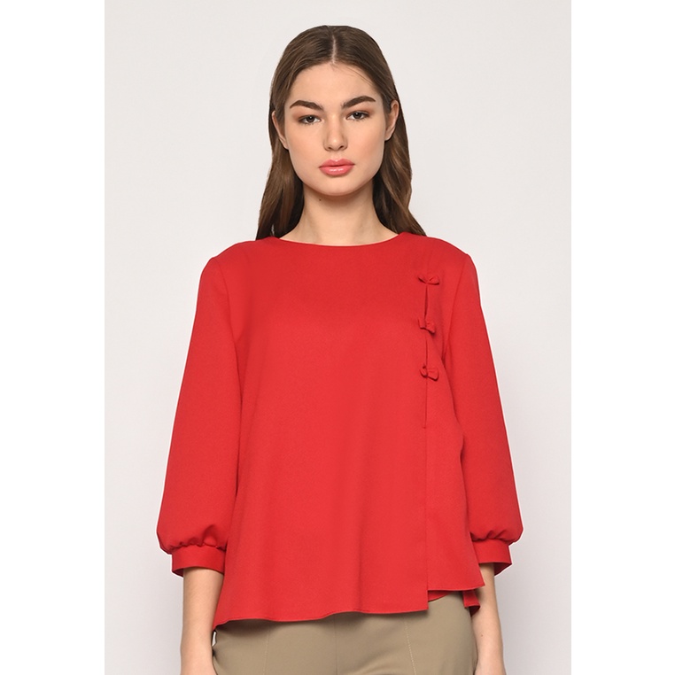L'More Plain Ribbon Blouse 157A-RED
