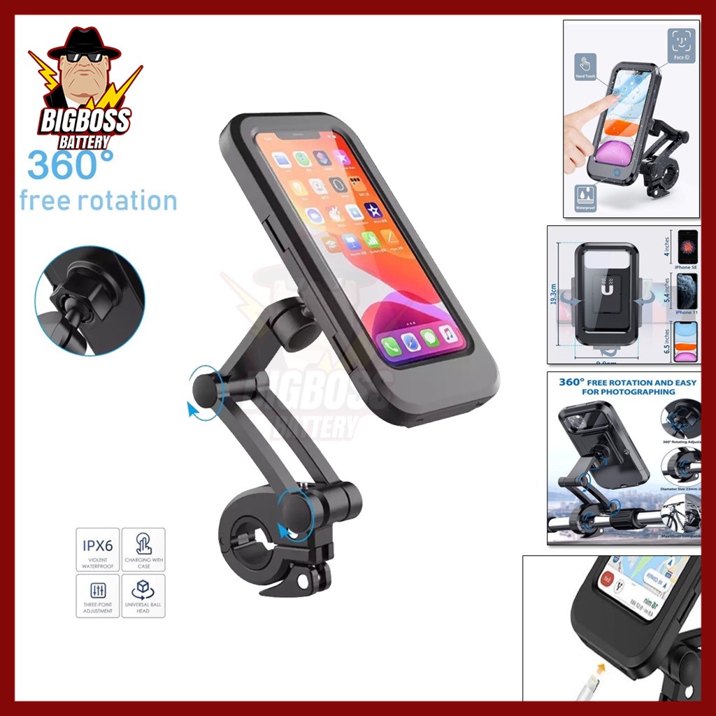 Phone Holder Motor Stang Sepeda Waterproof Universal 4in1HM18 Tempat Dudukan Hp Anti Air Stand Spion