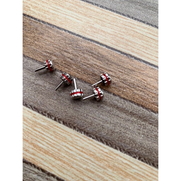 Crown knop Jam tangan Silver list Merah Size 6mm