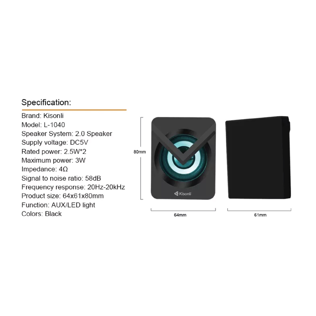 KISONLI Gaming Speaker Komputer/Laptop L-1040 LED RGB Light With Switch Volume Control - Putih-8