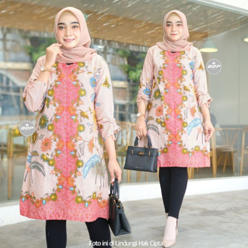 TUNIK BATIK WANITA LENGAN PANJANG KERJA KANTOR JUMBO TUNIK SHERIL SIZE