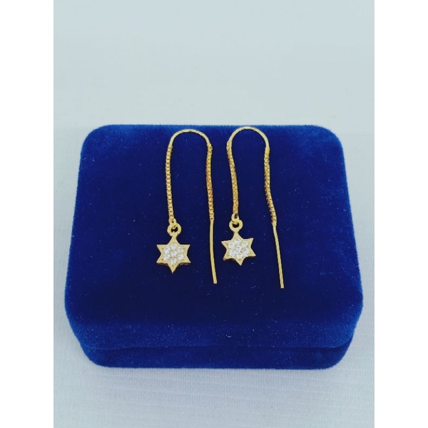 anting perak asli silver 925 lapis emas/anting tusuk rantai itali+gantungan bintang mp/asli silver/fashion wanita