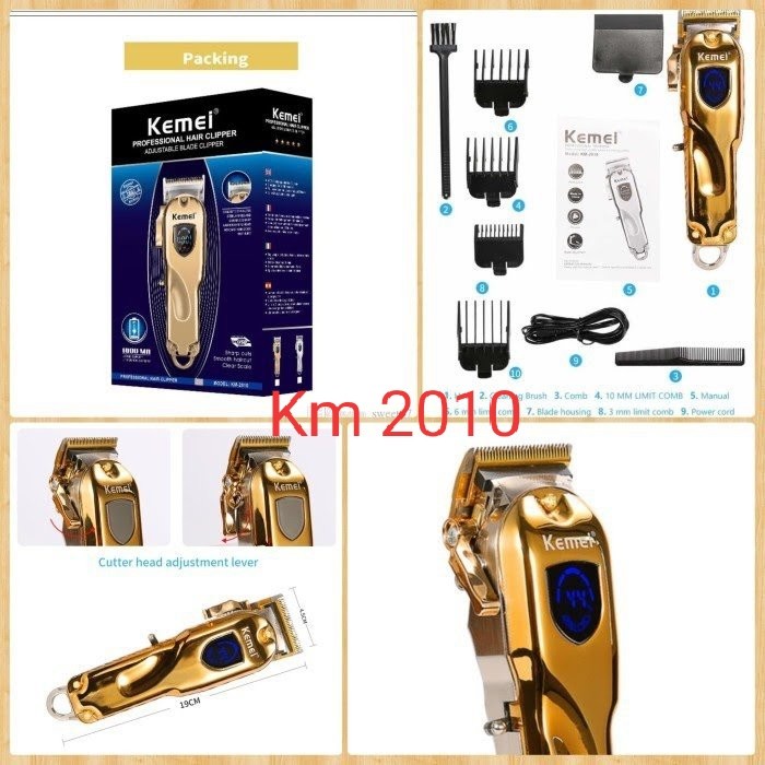 COD Alat Cukur Kemei Hair Trimmer Rambut Cordless km 2010 Gold lcd display kemei KM-2010