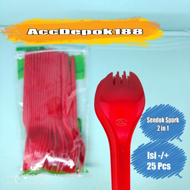 SENDOK HORK / SENDOK SPORK 2IN1 MEREK FIM WARNA HITAM / BENING / BIRU / KUNING / MERAH / UNGU / ORENG ISI 25 PCS
