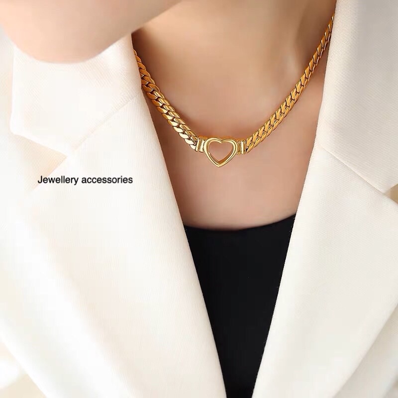 Kalung Titanium Sisik Naga Love Gold Trendng Elegant Korea Fashion Style