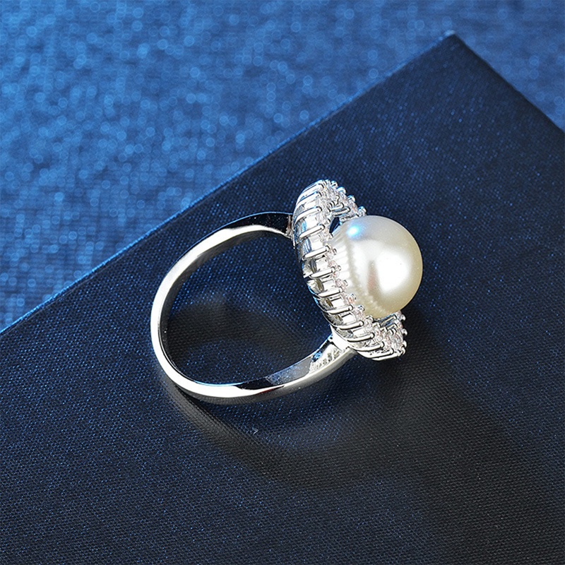 Fancyqube Cincin Bentuk Bunga Besar Aksen Mutiara Imitasi Gaya Korea Retro Vintage Untuk Wanita