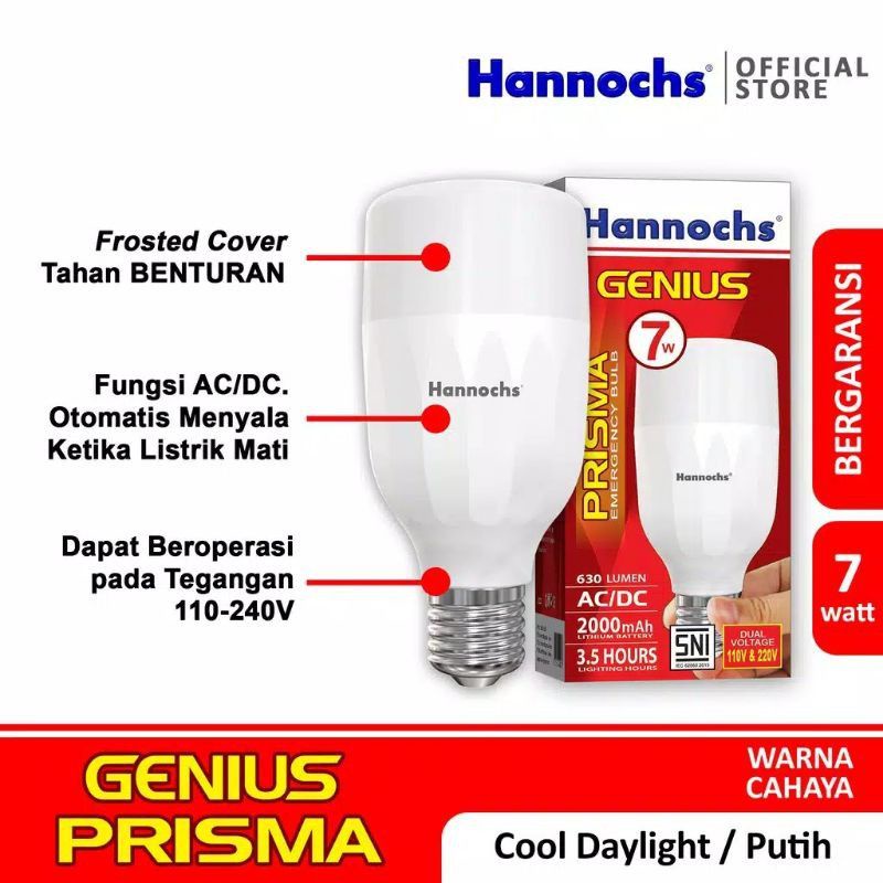 Hannochs Lampu Led 7 Watt Emergency Nyala Saat Listrik Mati
