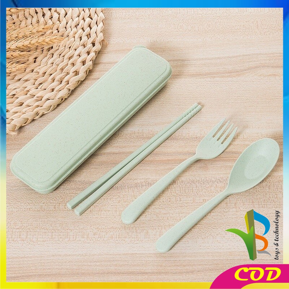 RB-C176 Sendok Garpu Sumpit 3in1 Travel Cutlery Set Alat Makan Set Korea Bahan Jerami Gandum Impor