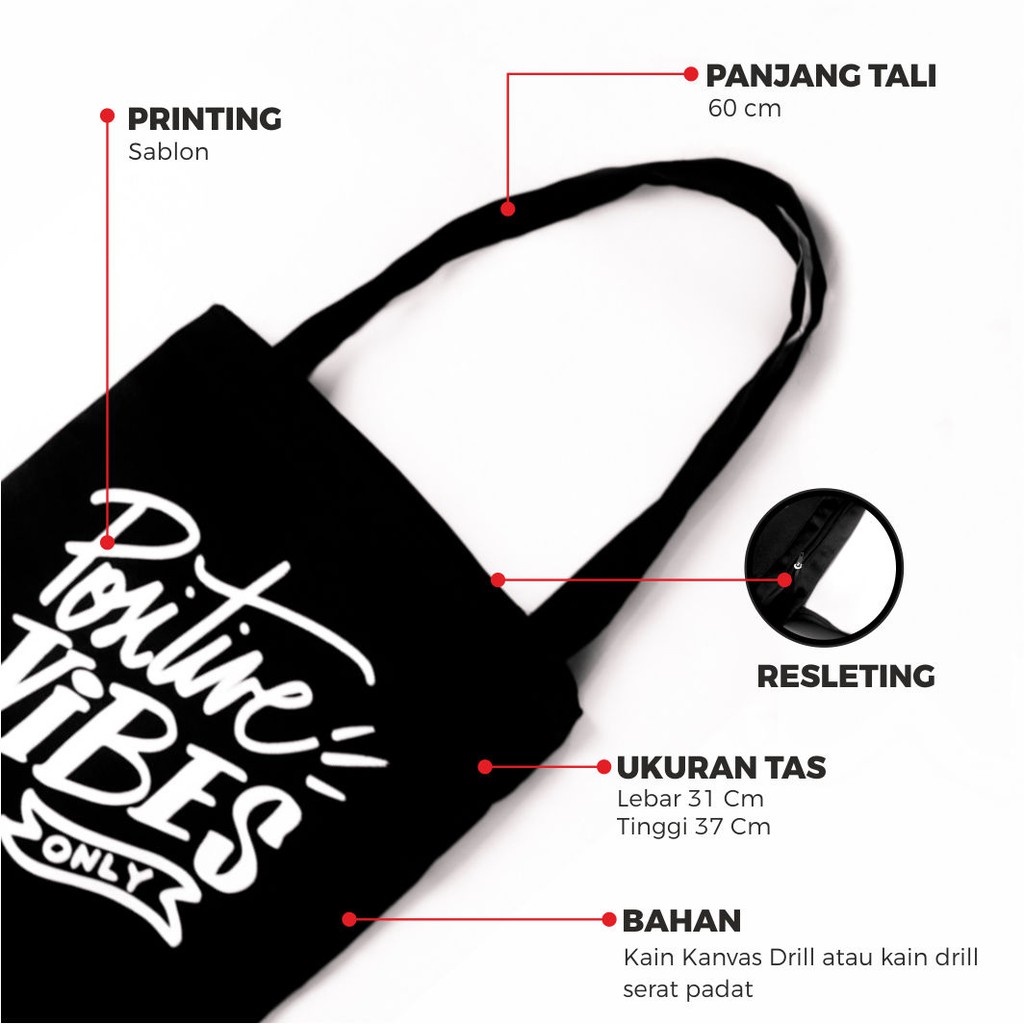 Sevine Totebag Sablon Tas Fashion Wanita Tote Bag Resleting - Drill Hitam Polos