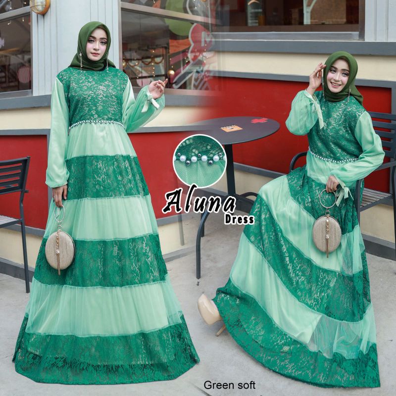 GAMIS ALUNA MAXI DRESS MUSLIMAH GAMIS TERBARU DRESS WANITA FASHION MUSLIM WANITA DRESS KONDANGAN
