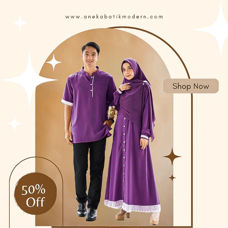 COUPLE HULYA BAJU SARIMBIT BUSANA MUSLIM GAMIS DAN KOKO POLOS LEBARAN PESTA HIJAU BOTOL ABU HITAM AB
