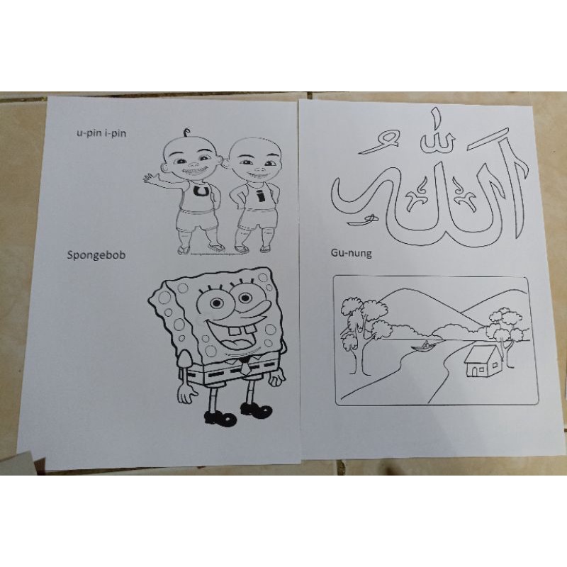 mewarnai gambar upin ipin atau kaligrafi allah ukuran A4