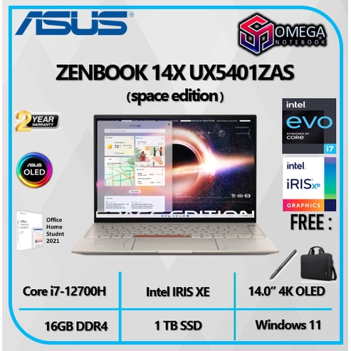 ASUS ZENBOOK 14X OLED SPACE UX5401ZAS Touch Intel EVO Core I7 12700H 16GB 1TBSSD IRISXE W11+OHS 14.0&quot; 4K + PEN